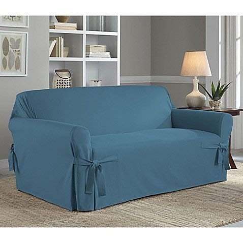 Perfect Fit Relaxed Fit Cotton Duck Loveseat Slipcover in NAVY Blue