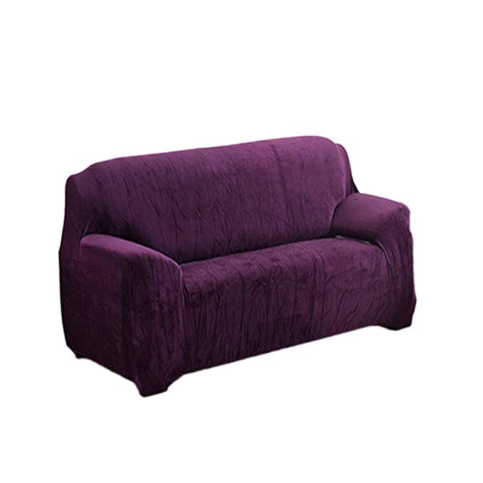 MonkeyJack Solid Color Spandex Polyester Love Seat Sofa Slipcover, 2-Seater Couch Sofa Cover, Nice Stretch, Anti-mite, Soft and Clean - Purple, Fit 145-185cm or 57-73inch