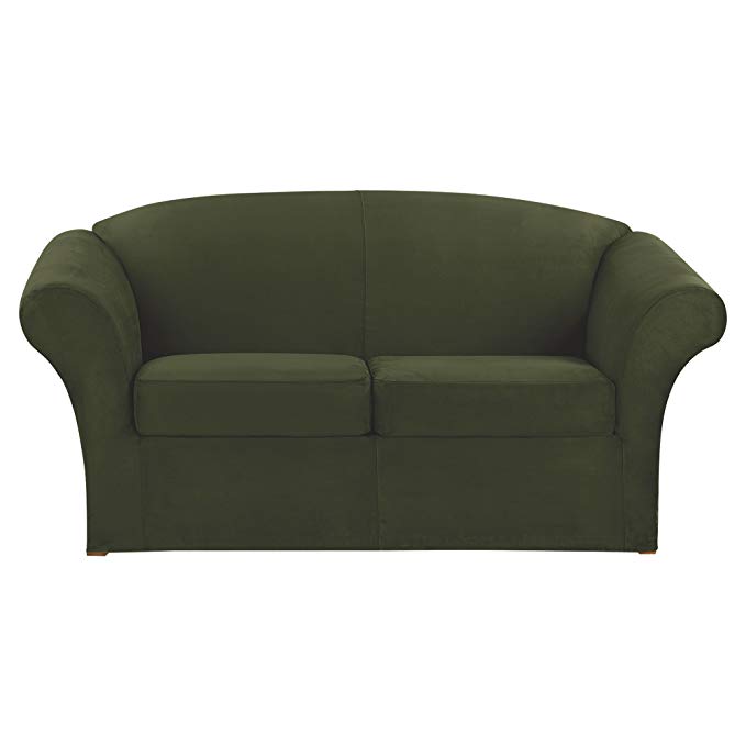Sure Fit Ultimate Stretch Suede Loveseat, Olive Green