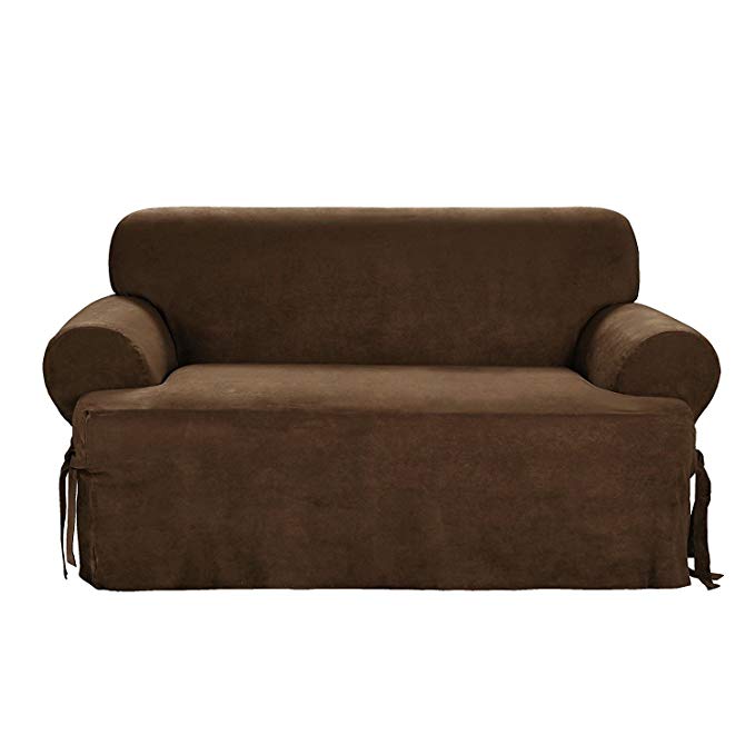 Sure Fit Suede Twill Loveseat Slipcover in Chocolate