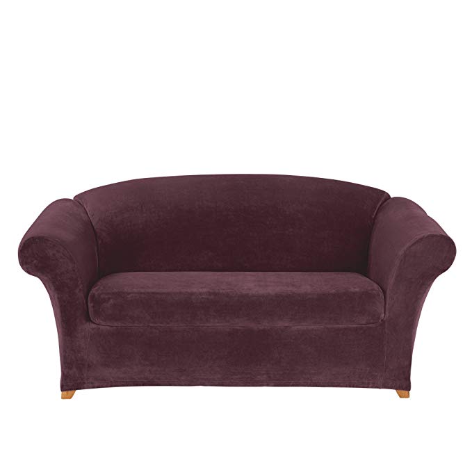 Sure Fit Stretch Plush Separate Seat Loveseat Slipcover - Mulberry (SF47272)