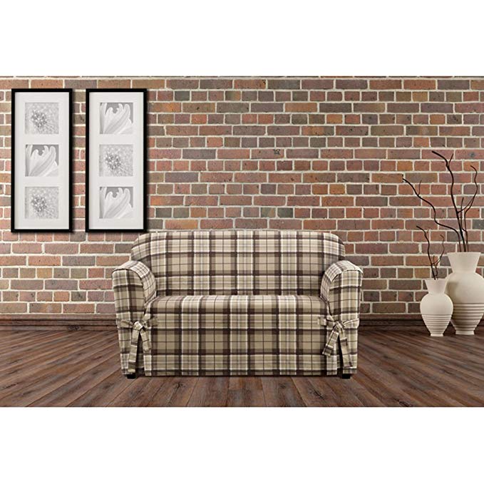 Sure Fit Highland Plaid 1-Piece - Loveseat Slipcover - Tan (SF46426)