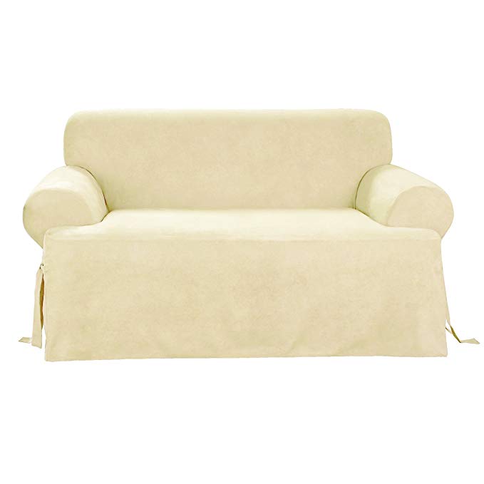 Sure Fit Soft Suede T-Cushion - Loveseat Slipcover - Cream (SF38642)