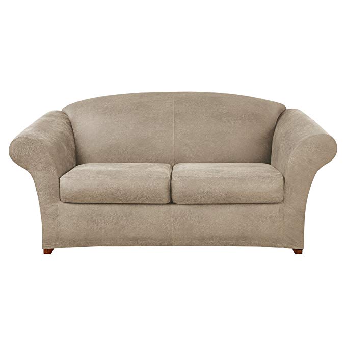 Sure Fit Ultimate Heavyweight Stretch Leather Individual 2 Cushion Loveseat Slipcover - Rustic Birch (SF44912)