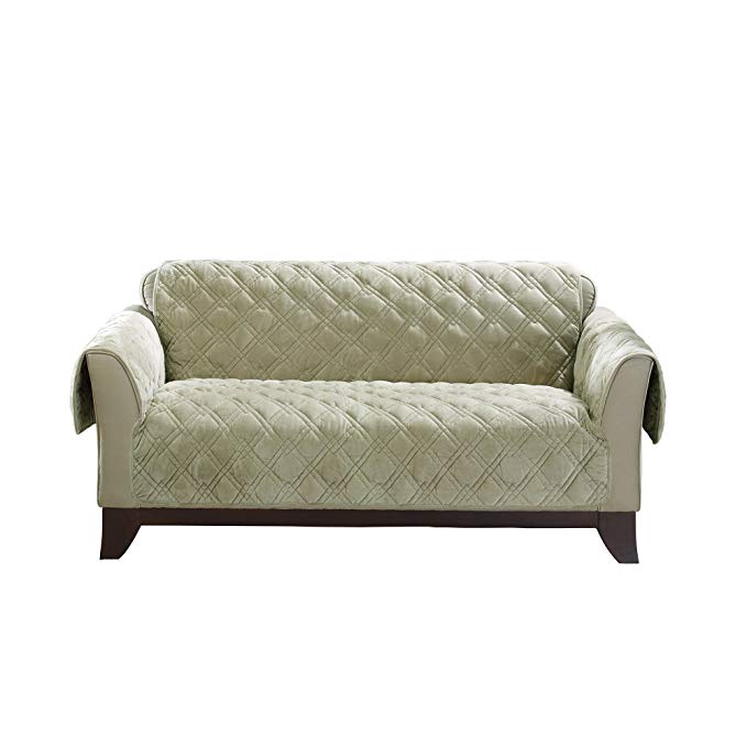 Sure Fit Plush Comfort Furniture Protector with Non Slip Backing, Loveseat, Sage