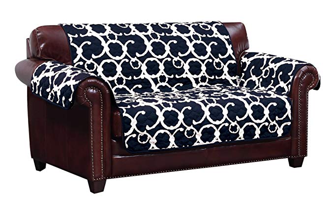 QuickFit Duck River Textiles RHCN2=6/12694 Not Applicable Rhys Reversible Water Resistant Microfiber Loveseat Cover/Navy