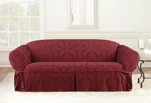 Loveseat Chili Red Matelasse Damask One Piece Slipcover Slip Cover Sure Fit