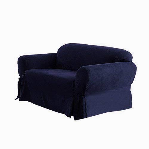 Micro Suede Solid NAVY BLUE Loveseat Slipcover - 1 Piece Couch Cover