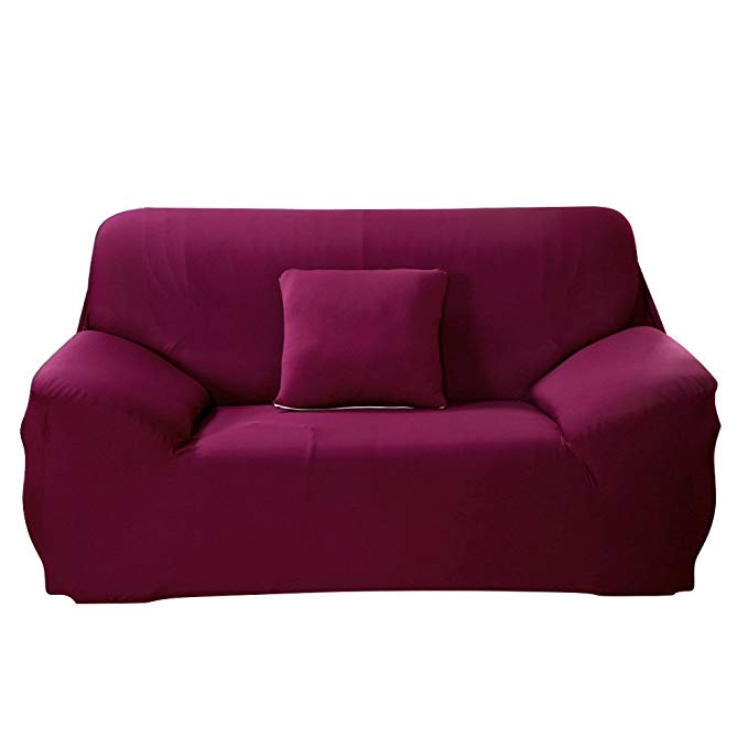 JIAN YA NA Stretch Loveseat Covers Polyester Spandex Fabric Slipcover 1pcsFurniture Protector Slipcovers + 1pcs Pillow Covers for 2 Seater Cover Couch (Purple)