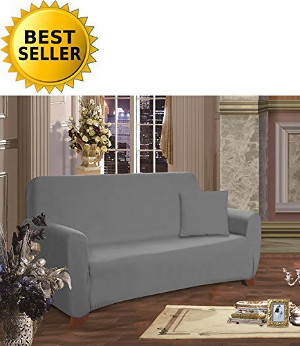 Elegance Linen Collection Luxury Soft Furniture Jersey STRETCH SLIPCOVER, Loveseat Gray