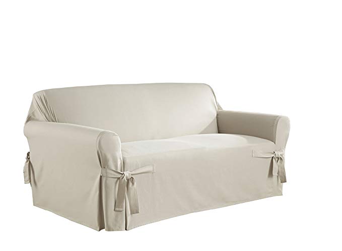 Serta 863045 Relaxed Fit Duck Slipcover Box Loveseat, Parchment