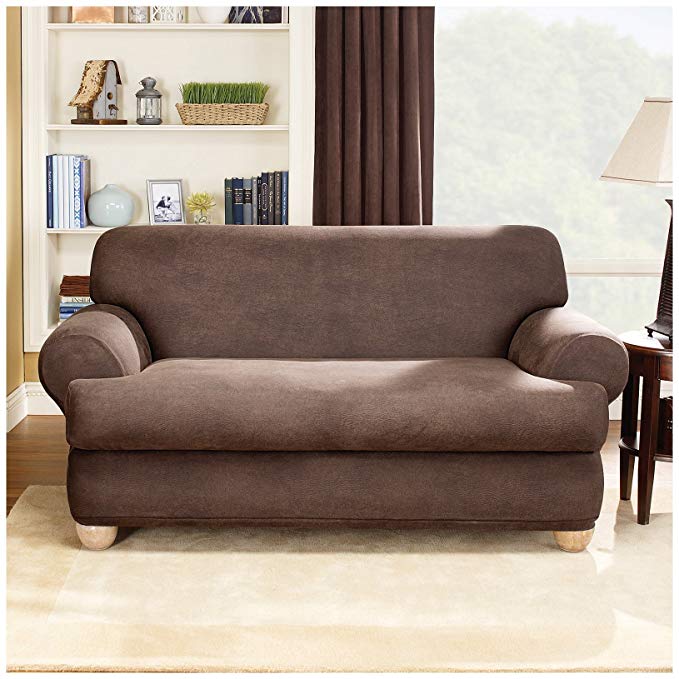 Stretch Leather Separate Seat Loveseat Slipcover - Camel