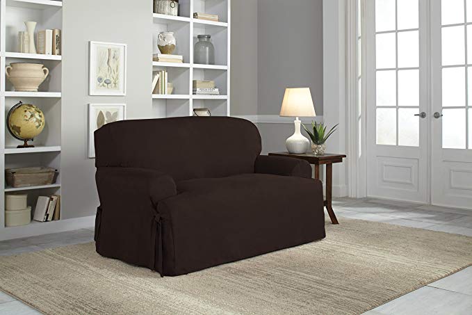 Serta Relaxed Fit Smooth Suede Furniture Slipcover for T-Love Seat, Chocolate