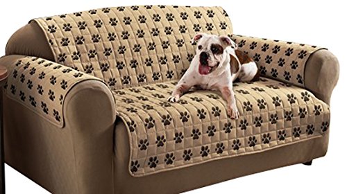 Innovative Textile Solutions Paw Prints Microfiber Protector Love Seat Slipcovers, Natural