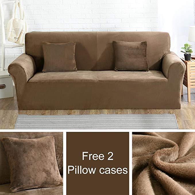 SKY-HAWK Plush Fabirc Sofa Cover Stretch Seater Covers Couch Cover Loveseat Funiture Warp Slipcovers Covering Towel(Free 2 Pillow Cases