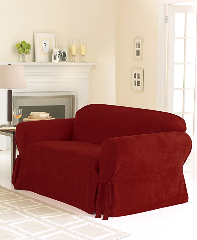 Sure Fit Soft Suede 1-Piece - Loveseat Slipcover - Burgundy (SF26185)