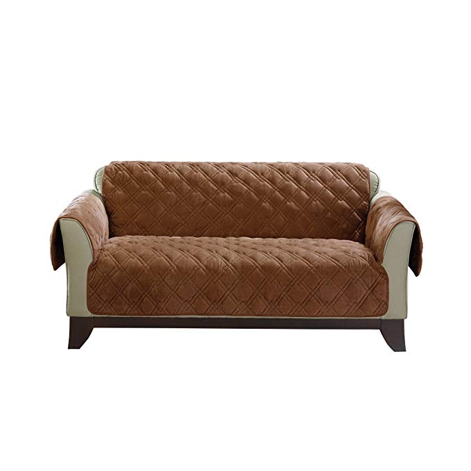 Sure Fit Plush Comfort Furniture Protector with Non Slip Backing, Loveseat, Brown