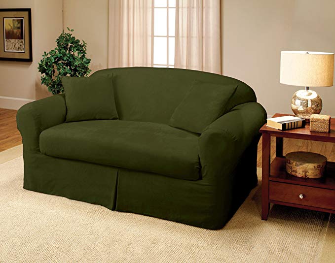 Madison Two Piece Suede Loveseat Slipcover 2 Piece Suede Loveseat Slipcover, Forest