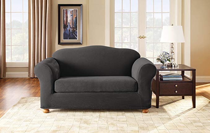 Sure Fit SF37182 Stretch Pique Slipcover - Black, Loveseat