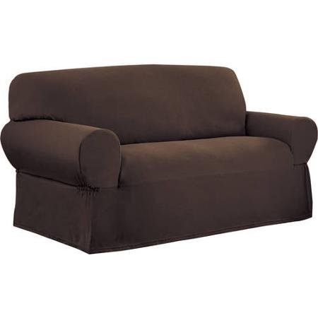 Mainstays 1-Piece Stretch Fabric Loveseat Slipcover, Costa Brown