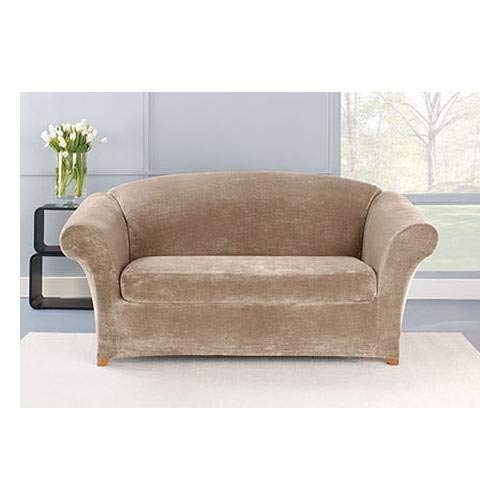 Stretch Plush Separate Seat Loveseat Slipcover - Sable