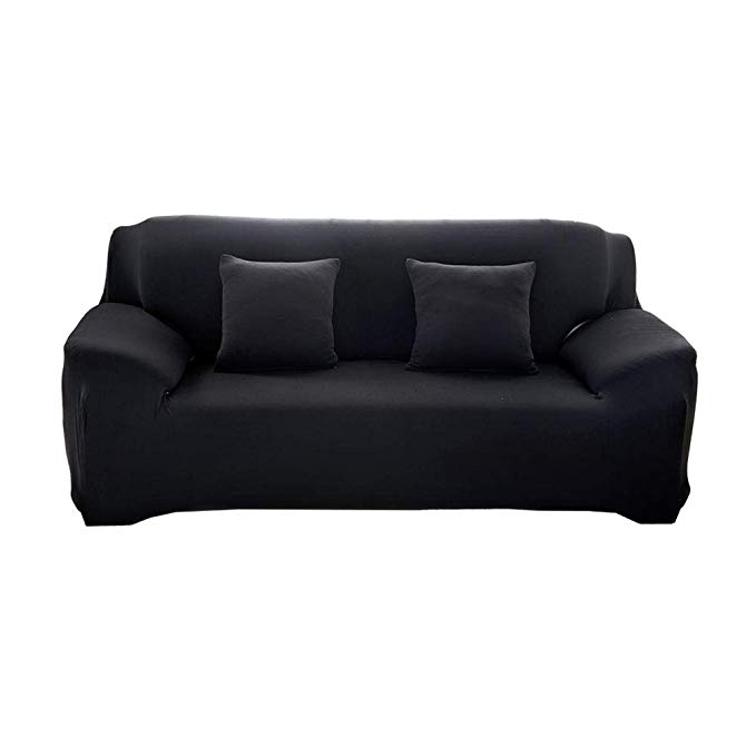 Tubwair Stretch Sofa Covers 3 Seater Fabric Slipcover Protector Couch Slipcover 3 Cushion Couch (3-Seater,Black)