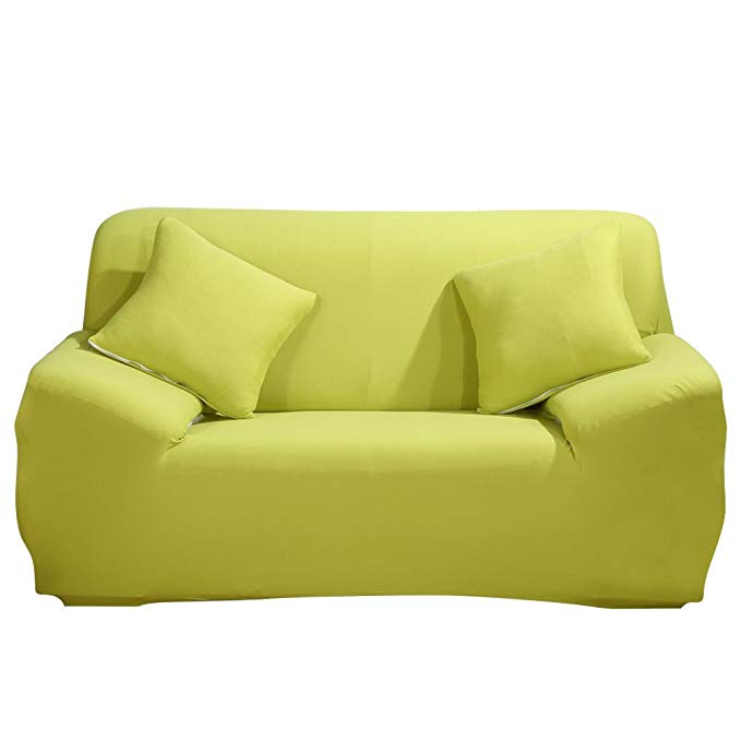 JIAN YA NA Stretch Loveseat Covers Polyester Spandex Fabric Slipcover 1pcsFurniture Protector Slipcovers + 1pcs Pillow Covers for 2 Seater Cover Couch (Light Green)