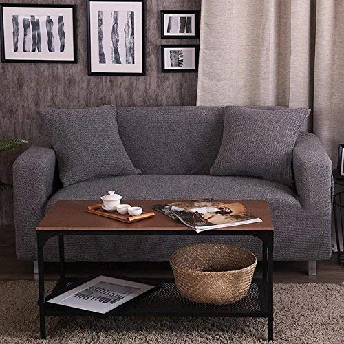 YJBear 1 PC North Europe Knit Sofa Covers Solid Polyester Spandex Stretch Couch Slipcover Soft Slip Resistant Furniture Protector Pearl Gray 57.09