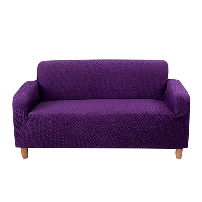 HOTNIU Stretch Sofa Slipcover - Polyester Spandex Jacquard Couch Cover Solid Color Furniture Protector - Universal Strapless Slipcovers for Loveseat/Chair/ Sofa(Loveseat, Purple)