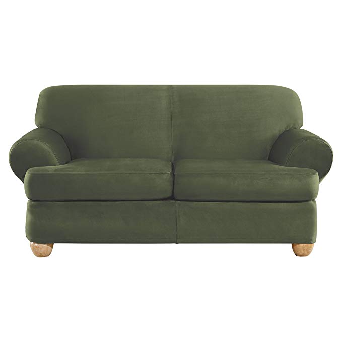 Sure Fit Ultimate Stretch Suede Loveseat, Olive Green