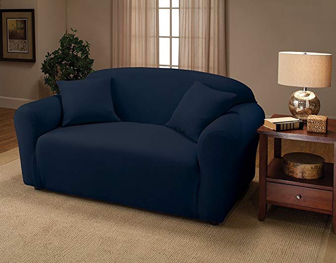 Madison Stretch Jersey Loveseat Slipcover, Solid, Navy
