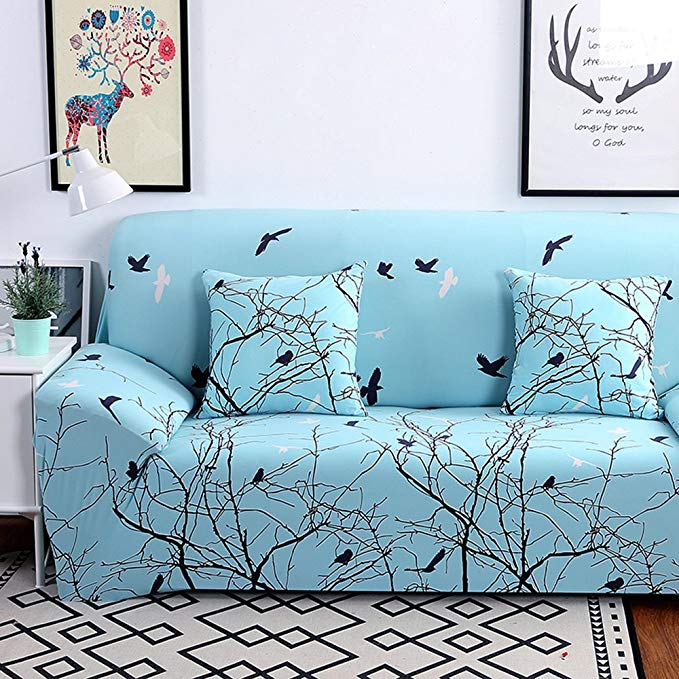 HYSENM 1/2/3/4 Seater Sofa Cover Home Décor Stretch Elastic Slipcover Couch Cover Easy Fit, Bird 4 seater 230-300cm
