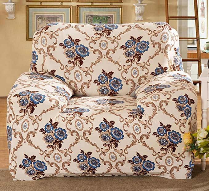 ChezMax Floral Pattern Sofa Cover Polyester Fabric Sofa Protector 1 Piece Soft Stretched Sofa Slipcovers