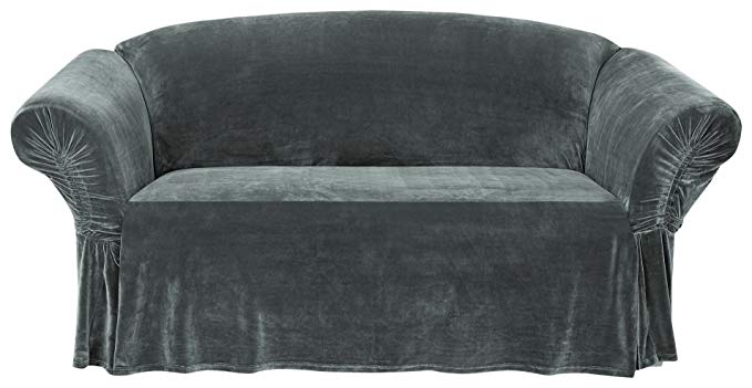 Sure Fit SF44124 Stretch Plush Cinched Arm Onepiece Slipcover,Gray,Loveseat