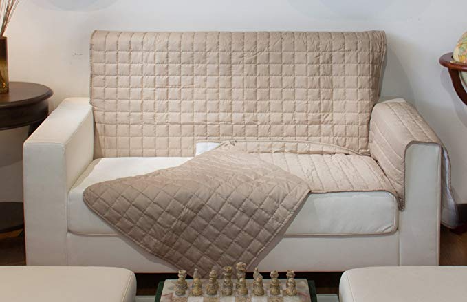 L'Cozee 2 Piece Assure Relax Snug-Perfect Fitting Quilted Sofa Cover, Taupe, 2