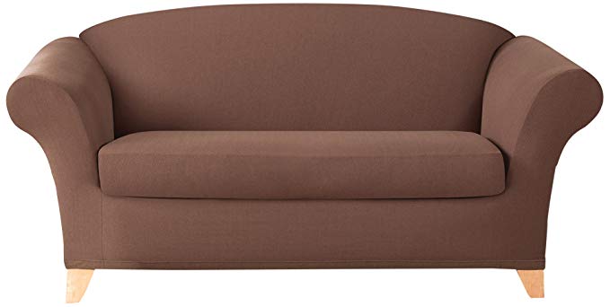 Sure Fit Stretch Cavalry Twill 2-Piece - Loveseat Slipcover - Chocolate (SF42890)