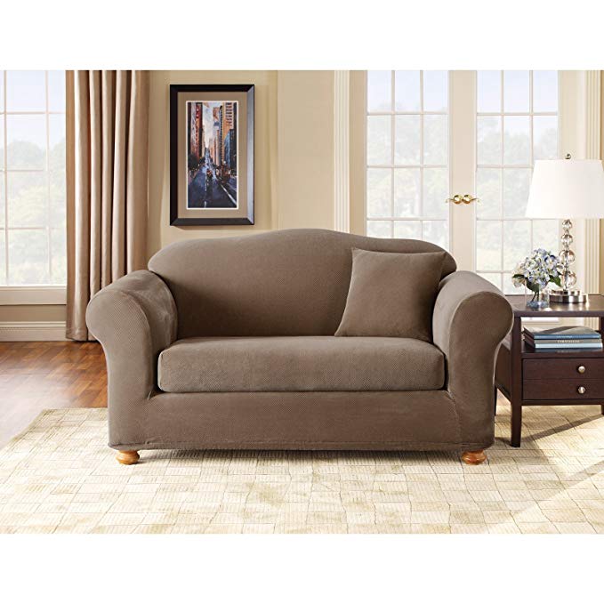 Stretch Pique Separate Seat Loveseat Slipcover Color: Taupe