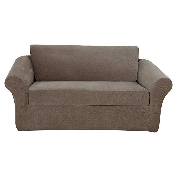Sure Fit Stretch Pique 3-Piece - Loveseat Slipcover - Taupe (SF36144)