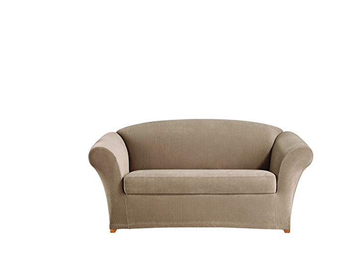Sure Fit Stretch Corduroy 2-Piece - Loveseat Slipcover - Beach House Tan (SF40512)
