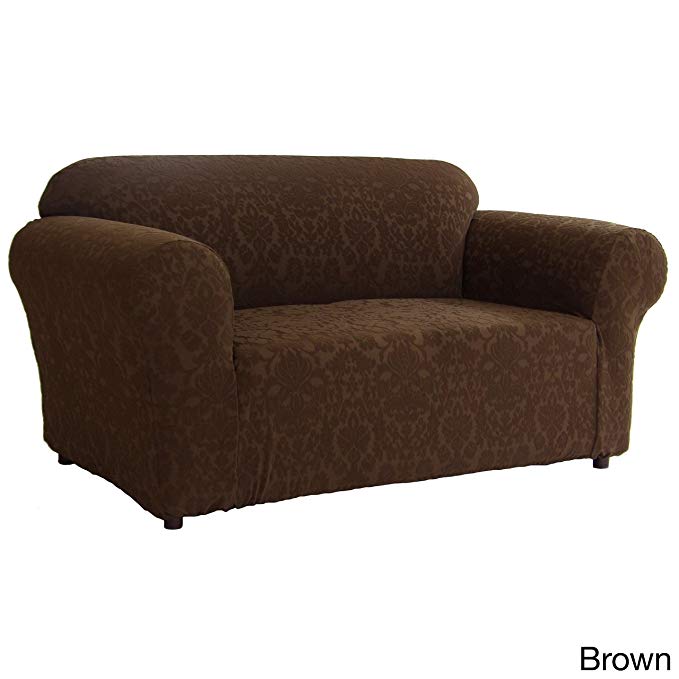 Classic Slipcovers Floral Jacquard 1-piece Stretch Loveseat Slipcover Brown