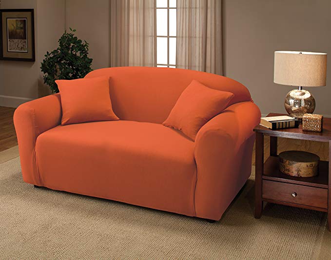 Madison Stretch Jersey Tangerine Loveseat Slipcover, Solid