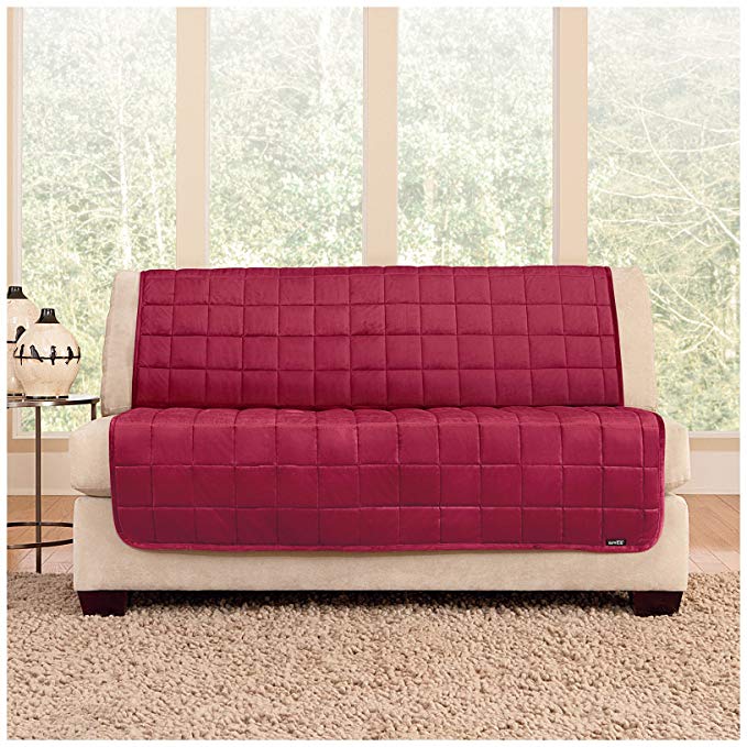 Sure Fit Quilted Velvet Furniture Friend Armless Loveseat Slipcover, Sable