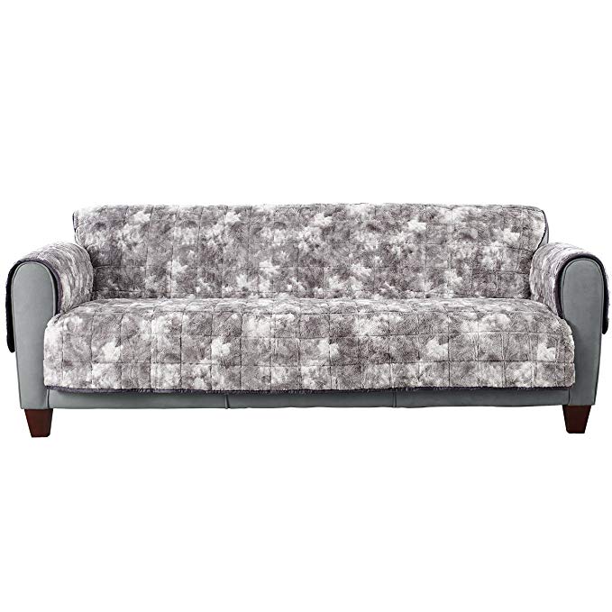 Sure Fit Faux Fur Throw Quilted - Loveseat Slipcover - Smoke Gray (SF45427)