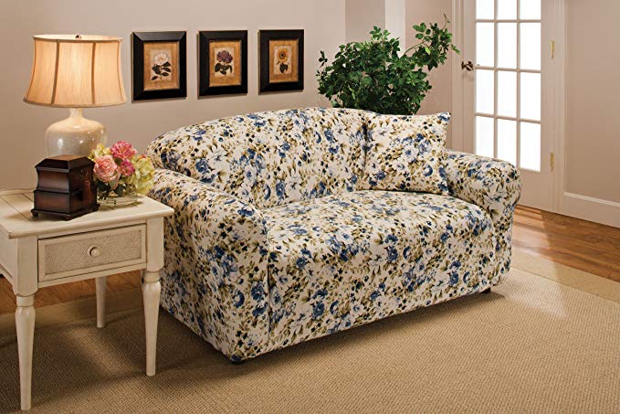 Madison Stretch Jersey Loveseat Slipcover, Floral, Blue